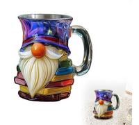 Painted Gnome Book Mug, 2025 New Novelty 3D Painted Mugs for Book Lovers, Unique Handmade Coffee Mugs, 110z Cool Funny Books Stack Tea Cups Cute Tumblers Books Worm Readers Writers Xmas Gifts (B)