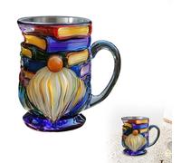 Painted Gnome Book Mug, 2025 New Novelty 3D Painted Mugs for Book Lovers, Unique Handmade Coffee Mugs, 110z Cool Funny Books Stack Tea Cups Cute Tumblers Books Worm Readers Writers Xmas Gifts (A)