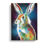 Painted Hare No.4 Canvas Print | Gallery Wrapped 30mm Frame Wall Art | 30x20 inches | Ready to Hang | Abstract Animals Picture | Living Room Bedroom Lounge Office