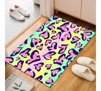 Painted Heart Leopard Print Area Rug 60x90cm Washable Living Room Rug Non-slip Soft Carpet Short Pile Faux Wool Modern Colorful Geometric Art Floor Mats for Bedroom Home Office Kitchen Decor