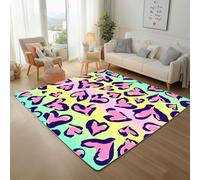 Painted Heart Leopard Print Rug 150x210cm Rugs Living Room Non-slip Rug Machine Washable Floor Carpet Colorful Geometric Area Rug Soft Faux Wool Mats and Rugs for Bedroom Kitchen Decor