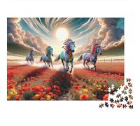 Painted Horses in Poppy Field Jigsaw Puzzles Puzzles for Adults Kids. 1000 Pieces Impossible Challenge Toy Educational Games Home Decoration for Adults& Kids Age 14 Years Up 52x38cm/1000pcs