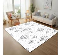 Painted Hot Air Balloon Gray Rugs Living Room 180x240cm Machine Washable Rug, Soft Short Pile Non-Slip Galaxy Moon Stars Area Rugs for Bedroom Dining Room Office Non-Shedding Floor Carpet