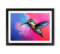 Painted Hummingbird Abstract Framed Wall Art Print A2 Black