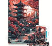 Painted Japanese Land Jigsaw Puzzles for Adults1000 Piece Strengthen Memory Home Activity Clean Edge Festive Gift (38x26cm)