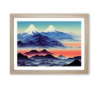 Painted Japanese Mountains Vol.7 Framed Print | A2 Oak Framed Wall Art | Ready to Hang | Asian Landscape Picture | Living Room Bedroom Lounge Office