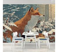 Painted Jungle Animals Fox Wallpaper Paste The Wall 400x280cm(W x H) Mural Wallpaper 3D Effect for Living Room Fireplace Feature Wallpapers Winter Jungle Scenery Wall Mural Bedroom