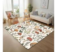 Painted Jungle Mushroom Leaves Rugs Living Room 180x240cm Machine Washable Rug, Soft Short Pile Non-Slip Plant Floral Leaves Area Rugs for Bedroom Dining Room Office Non-Shedding Floor Carpet