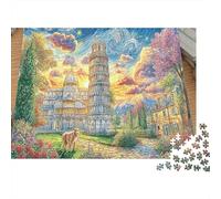 Painted Landscape 1000 Piece Adult Jigsaws | Impossible Hard Challenging Puzzle Leaning Tower with Landscape Educational Decompression Game 38x26cm/1000pcs