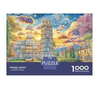 Painted Landscape 1000 Pieces Pisa Tower Sturdy Cardboard Puzzle for Adults (14+) Family Game Night Stress Relief Christmas Gathering 38x26cm/1000pcs