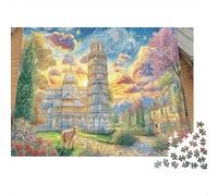 Painted Landscape Jigsaw Puzzles 1000 Pieces | for Adults & Kids Leaning Tower with Landscape Educational Decompression Game 52x38cm/1000pcs