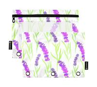 Painted Lavender Green Leaves 3 Ring Binder Pencil Pouch Zipper Binder Pencil Bag Pen Kids School Binders Clear Pockets Crayon 9.8" x 7.1", 2 Packs