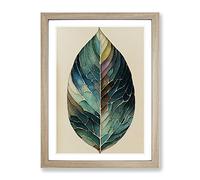 Painted Leaf No.3 Framed Print | A4 Oak Framed Wall Art | Ready to Hang | Modern Floral Picture | Living Room Bedroom Lounge Office