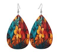 Painted leaves Women's Teardrop Leather Earrings - Lightweight PVC Dangle Earrings, 925 Silver Hooks, Double-Sided Prints | Hypoallergenic Gift