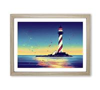 Painted Lighthouse Vol.3 Framed Print | A2 Oak Framed Wall Art | Ready to Hang | Modern Cityscape Picture | Living Room Bedroom Lounge Office