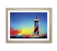 Painted Lighthouse Vol.5 Framed Print | A4 Oak Framed Wall Art | Ready to Hang | Modern Cityscape Picture | Living Room Bedroom Lounge Office