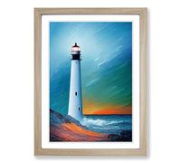 Painted Lighthouse Vol.6 Framed Print | A2 Oak Framed Wall Art | Ready to Hang | Modern Cityscape Picture | Living Room Bedroom Lounge Office