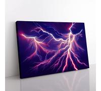 Painted Lightning Storm Vol.1 Canvas Wall Art Print Ready to Hang, Framed Picture for Living Room Bedroom Home Office Décor, 76x50 cm (30x20 Inch)