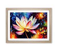 Painted Lotus Flower Vol.1 Abstract Framed Print | A2 Oak Framed Wall Art | Ready to Hang | Abstract Floral Picture | Living Room Bedroom Lounge Office