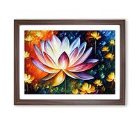 Painted Lotus Flower Vol.4 Abstract H1022 Framed Print for Living Room Bedroom Home Office Décor, Wall Art Picture Ready to Hang, Walnut A4 Frame (34 x 25 cm)