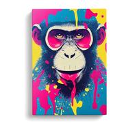 Painted Monkey No.3 Abstract Blue, Blue, Pink Canvas Print for Living Room Bedroom Home Office Décor, Wall Art Picture Ready to Hang, 30x20 Inch (76x50 cm)