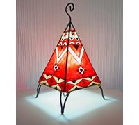 Painted Moroccan Henna Table Lamp - Pyramid - Red 38 cm -