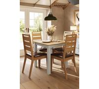 Painted Oak Large Square Dining Table Cream Linen FWStyle White One Size