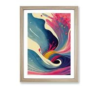 Painted Ocean Wave No.2 Abstract Framed Print for Living Room Bedroom Home Office Décor, Wall Art Picture Ready to Hang, Oak A2 Frame (64 x 46 cm)
