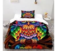 Painted Owl Bedding Set Digital Printe Animal Theme Wildlife Duvet Cover Set Microfiber Quilt Cover Suitable for Family,couple,children with Pillow Single(135x200cm)