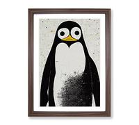 Painted Penguin No.1 Framed Print | A2 Walnut Framed Wall Art | Ready to Hang | Modern Nature Picture | Living Room Bedroom Lounge Office