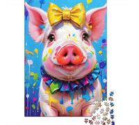 Painted Pig Yellow Bow 1000 Piece Jigsaw Puzzle Paper for Adults Colorful Home Decor 38x26cm/1000pcs