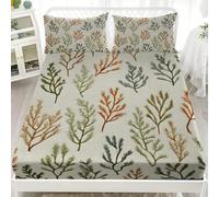 Painted Plants Seaweed Pattern Soft Cozy Brushed Microfibre Fitted Sheet Set 4ft Small Double 48x75 inch 30cm Deep Pocket Green Fitted Bed Sheet Breathable Hypoallergenic Bedding for Boys Girls
