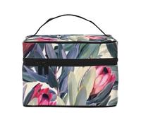 Painted Protea Pattern On White Background, Makeup Bag, Portable Cosmetic Bag for Women - Travel Cosmetic Organizer, Toiletry Pouch, The Go-to Gift That Never Disappoints for Special Moments