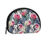 Painted Protea Pattern On White BackgroundSmall Makeup Sanitary Napkin Storage Bag,Women's Cosmetic Coin Purse