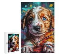 Painted Pup's Gaze: Year-End Present, 1000 PCS Wooden Jigsaw Puzzle for Adults, with A Decorative Finished Picture