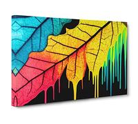 Painted Rainbow Leaf Canvas Print | Gallery Wrapped 30mm Frame Wall Art | 30x20 inches | Ready to Hang | Abstract Floral Picture | Living Room Bedroom Lounge Office