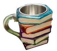 Painted Resin Books Mug, Novelty Drink Cups: book stack coffee cups, resin tea milk containers for literature lovers, waste interest in reading between