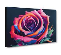 Painted Rose Flower Vol.1 Canvas Print | Gallery Wrapped 30mm Frame Wall Art | 30x20 inches | Ready to Hang | Contemporary Floral Picture | Living Room Bedroom Lounge Office