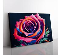 Painted Rose Flower Vol.1 Canvas Wall Art Print Ready to Hang, Framed Picture for Living Room Bedroom Home Office Décor, 50x35 cm (20x14 Inch)