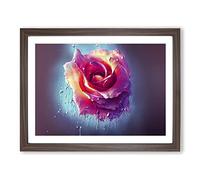 Painted Rose Flower Vol.2 H1022 Framed Print for Living Room Bedroom Home Office Décor, Wall Art Picture Ready to Hang, Walnut A2 Frame (64 x 46 cm)