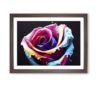 Painted Rose Flower Vol.3 H1022 BLK Framed Print for Living Room Bedroom Home Office Décor, Wall Art Picture Ready to Hang, Walnut A4 Frame (34 x 25 cm)