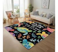 Painted Sea Life Turtle Area Rug 160x230cm Washable Living Room Rug Non-slip Soft Carpet Short Pile Faux Wool Modern Plant Floral Leaves Art Floor Mats for Bedroom Home Office Kitchen Decor