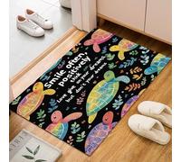 Painted Sea Life Turtle Rugs Living Room 60x90cm Washable Rugs Plant Floral Leaves Modern Floor mats Soft Short Pile Area Rug Anti Slip Rug Carpet for Bedroom Dining Room