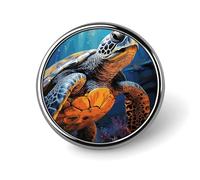 Painted Sea Turtle Badges Decorative, Durable Aluminum Alloy Round Badge, Lightweight Button Brooch for Shirts, Jackets, Hats, Uniforms 1"