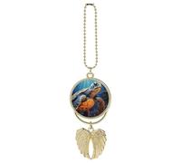Painted Sea Turtle Car Pendant, Rear View Mirror Hanging Ornament, Auto Decor for Rearview Mirror, Keychain Golden-Style