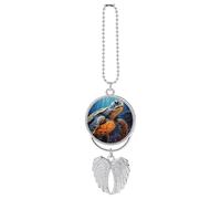 Painted Sea Turtle Car Pendant, Rear View Mirror Hanging Ornament, Auto Decor for Rearview Mirror, Keychain Silver-Style