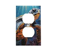 Painted Sea Turtle Outlet Cover, American Standard Wall Plate with Screws - Heat & Impact Resistant Stainless Steel, 1-Gang Duplex Socket Cover for Home Decor