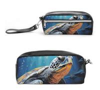 Painted Sea Turtle Pencil Case Large Capacity Leather Pencil Pouch with Zipper, Portable Small Makeup Bag, Office Supplies Organizer for Women Men