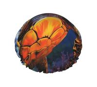 Painted Sea Turtle Shower Cap for Women Double Layers Thick Hair Caps Reusable Waterproof Bath Caps with Elastic Band Hair Hat Washable Shower Hat for Men Women Spa Salon