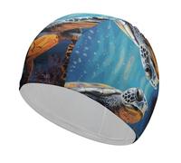 Painted Sea Turtle Swim Cap for Adult, Elastic Fabric Swimming Cap, Comfortable Bathing Cap for Long & Short Hair